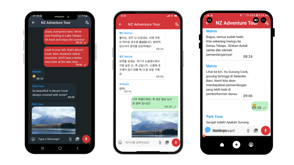 Tour guide using multilingual communication app